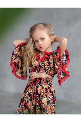 Kız Çocuk Turuncu Flemenko Model Bluz Salaş Pantolon 2li Takım Z-567