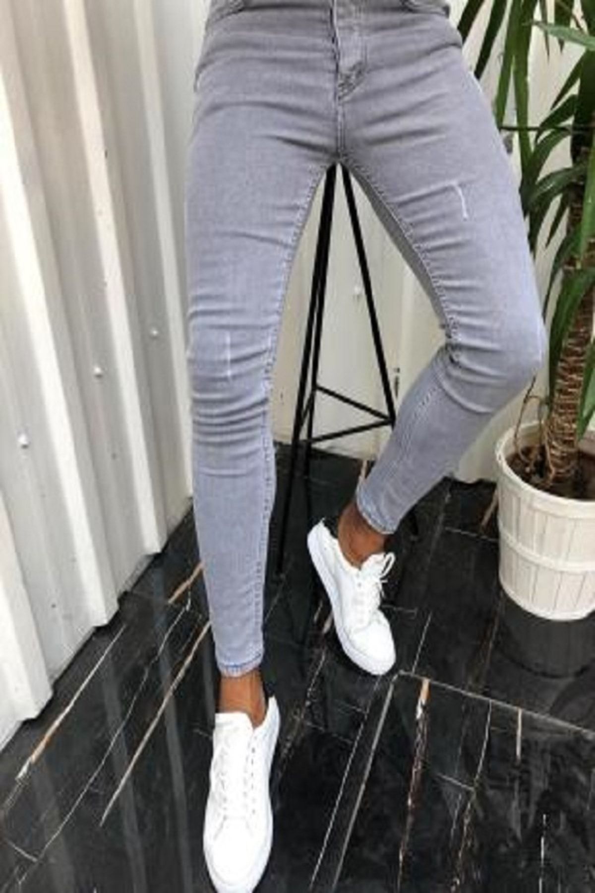 ukdwear Erkek Gri İtalyan Kesim Kot Pantolon