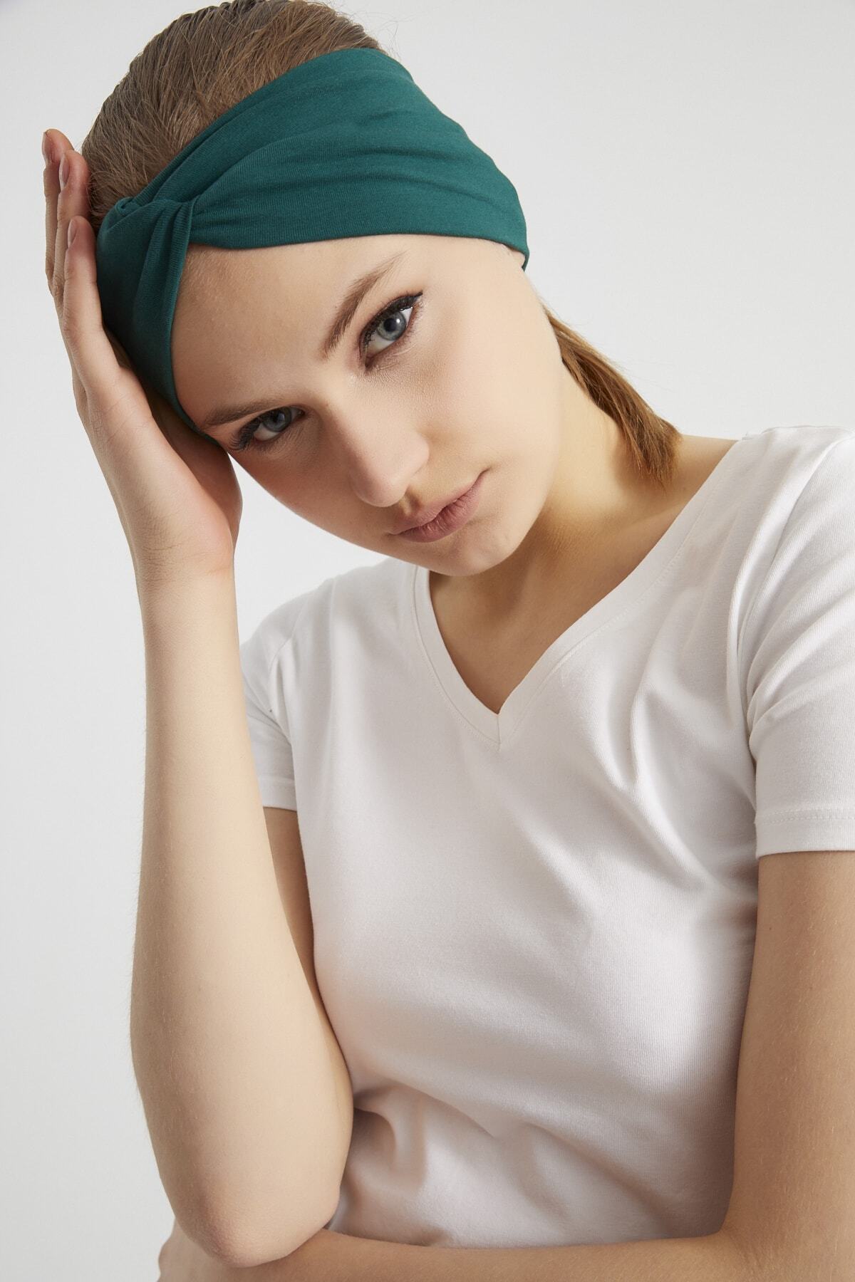 Hürrem Yeşili, Butik Tasarım Kadın Bandana Saç Bandı, Ekstra Yumuşak, Esnek, Doğal, Pamuklu Penye 3