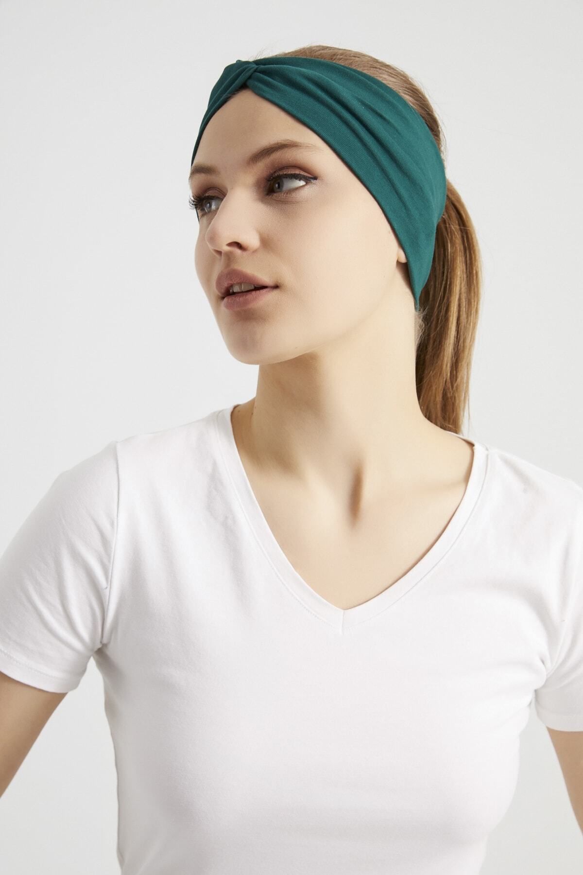 Hürrem Yeşili, Butik Tasarım Kadın Bandana Saç Bandı, Ekstra Yumuşak, Esnek, Doğal, Pamuklu Penye 4