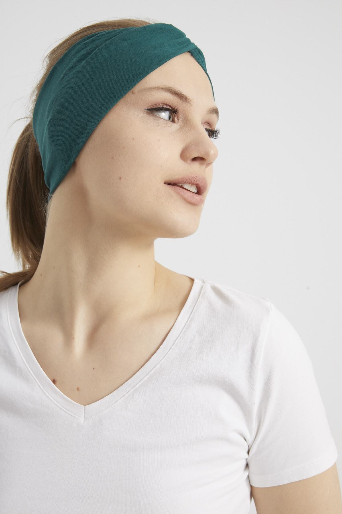Hürrem Yeşili, Butik Tasarım Kadın Bandana Saç Bandı, Ekstra Yumuşak, Esnek, Doğal, Pamuklu Penye 6