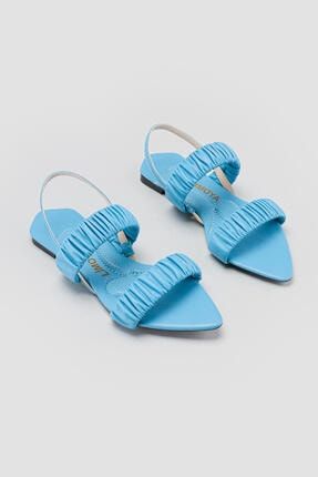 Kadın Mavi Sivri Burunlu Lastikli Sandalet 21RD8020