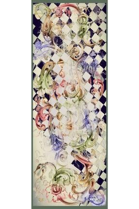 Krem Yeşil Lacivert Şal Barok Desen Dora Seri Eşarp Askısı Ile Birlikte 15260