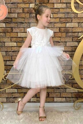 Kız Çocuk Beyaz Payetli Doğum Günü - Düğün Abiye Elbise TYC00211738206