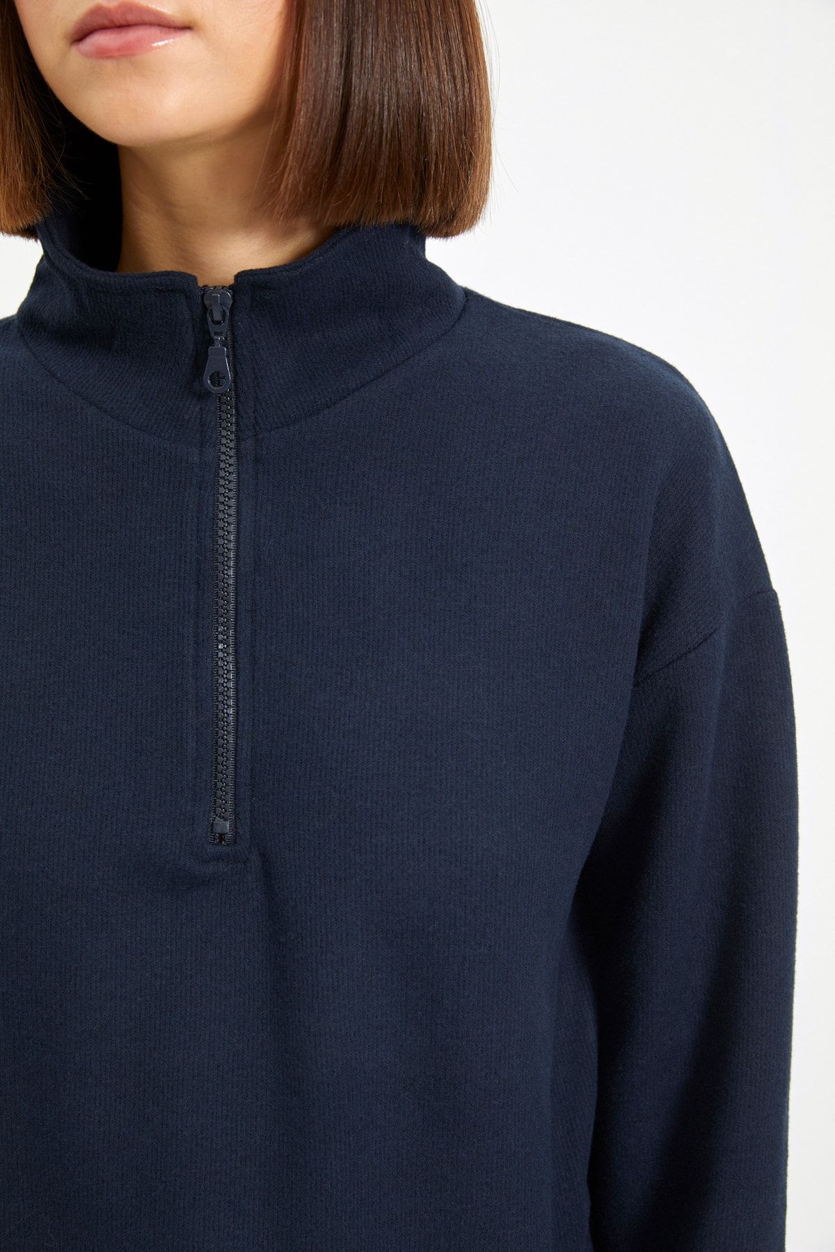 Trendyol Collection-Navy Blue Thessaloniki/Knitwear Look Zip γιακάς Κανονική/Κανονική Εφαρμογή Πλεκτό Φούτερ TWOAW22SW0732 7