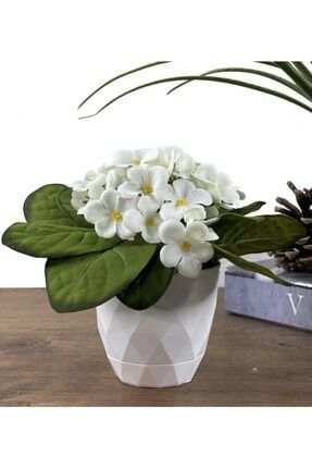 Yapay Çiçek Beyaz Saksıda Kadife Menekşe Gerçekçi Doku Beyaz 50520