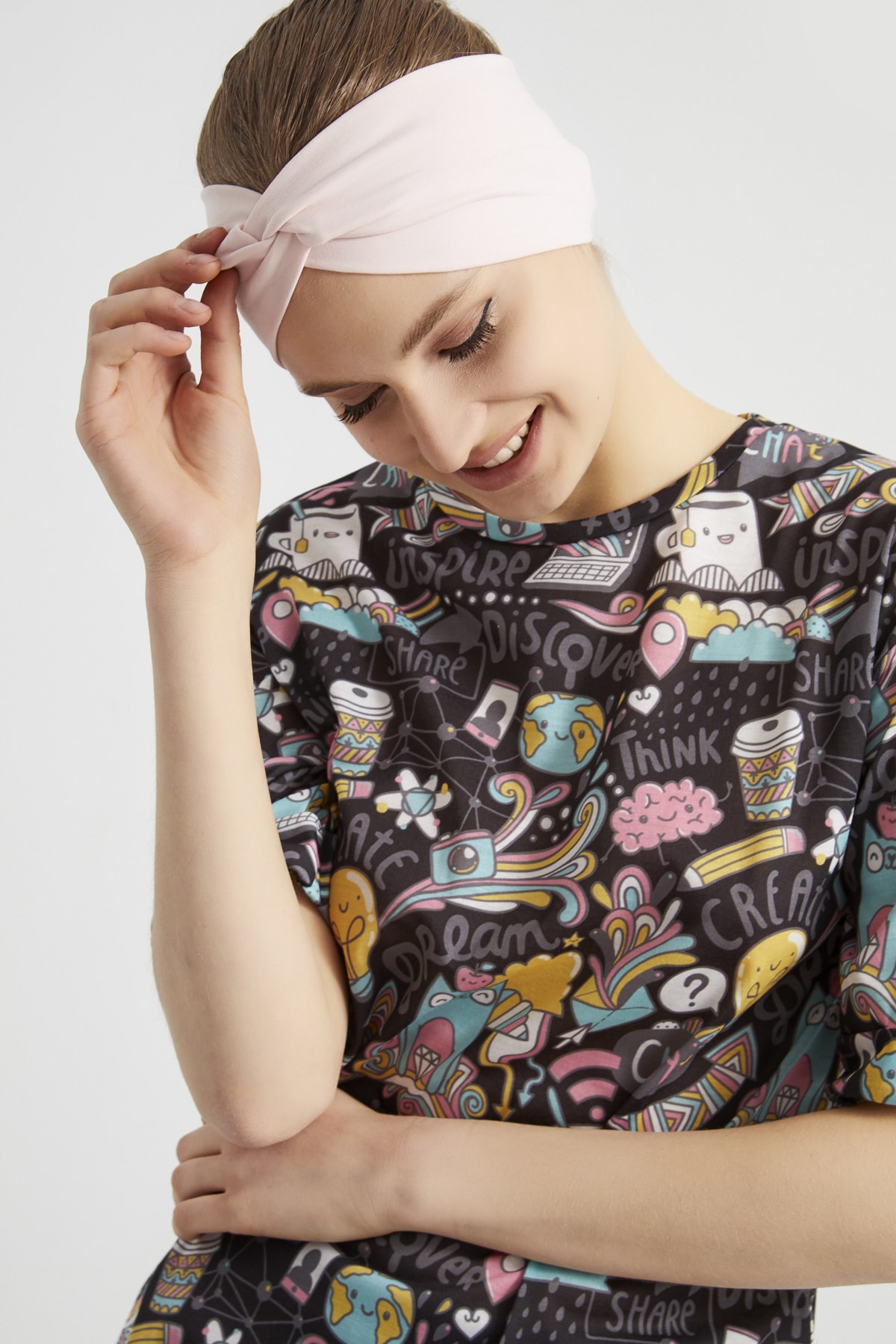 Şeker Pudra, Butik Tasarım Kadın Bandana Saç Bandı, Ekstra Yumuşak, Esnek, Doğal, Pamuklu Penye 6