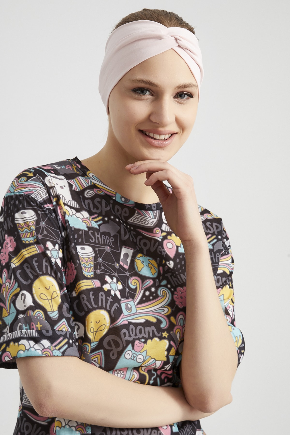 Şeker Pudra, Butik Tasarım Kadın Bandana Saç Bandı, Ekstra Yumuşak, Esnek, Doğal, Pamuklu Penye 8
