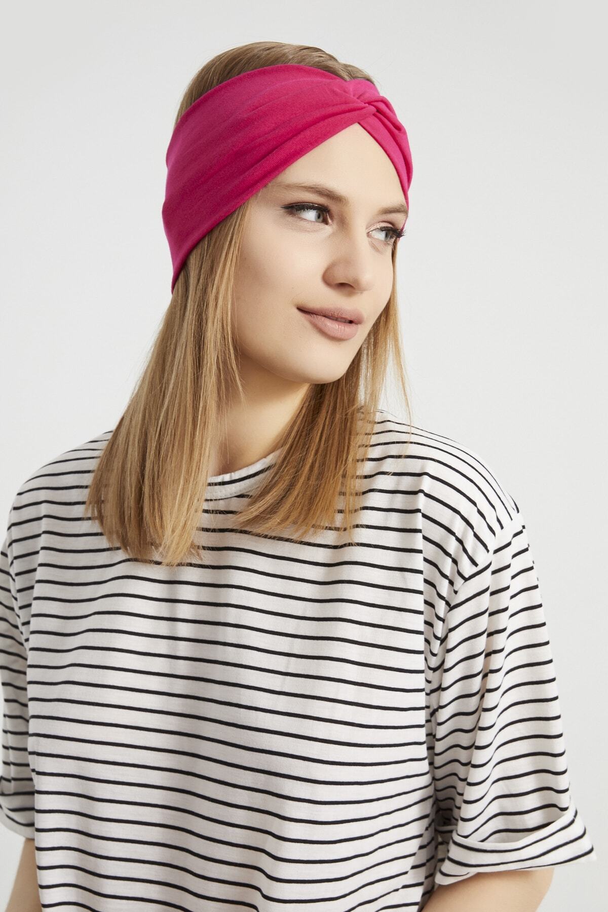 Gözalıcı Fuşya, Butik Tasarım Kadın Bandana Saç Bandı, Ekstra Yumuşak, Esnek, Doğal, Pamuklu Penye 5