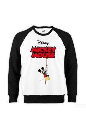Disney Mickey Mouse Reglan Kol Beyaz Sweatshirt ZS2987
