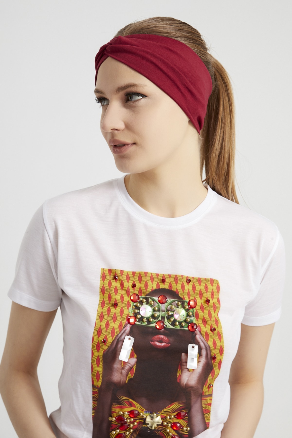 Bordo Vişne, Butik Tasarım Kadın Bandana Saç Bandı, Ekstra Yumuşak, Esnek, Doğal, Pamuklu Penye 2