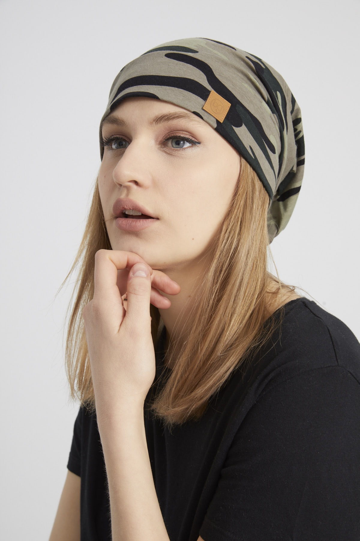 Butikgiz  Kadın Haki, Kamuflaj Desenli, Ip Detaylı 4 Mevsim Şapka Bere Buff Ultra Yumuşak Doğal Penye - Görsel 6