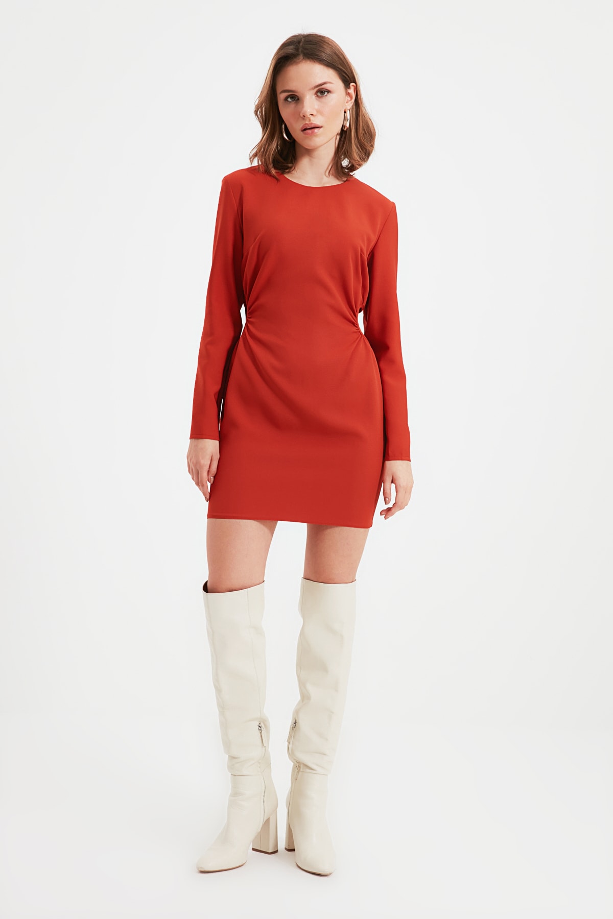 Trendyolmilla Kiremit Petite Cut Out Detaylı Elbise TWOAW22EL0818