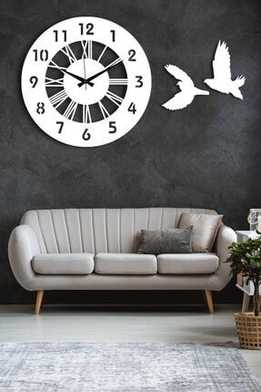 Dekoratif Beyaz Duvar Saati 50x50cm + Kuşlu Tablo ST108GOLD2KUŞ