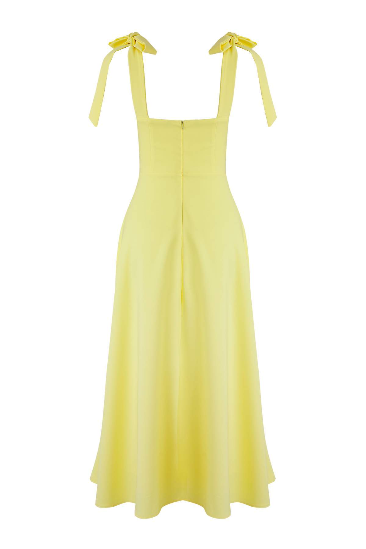 Trendyolmilla  Açık Sarı A-Kesim Askı Bağlama Detaylı Dokuma Midi Şık Abiye Gece Mezuniyet Elbisesi TPRSS24EL00251 - Görsel 6