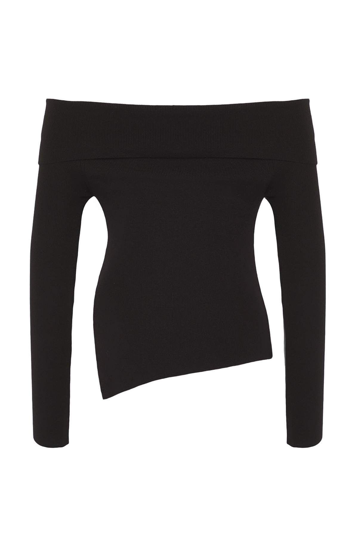 Trendyol Collection-Black Premium Yarn/Special Yarn Carmen Collar Knitwear Sweater Twoaw26Kz00064 6