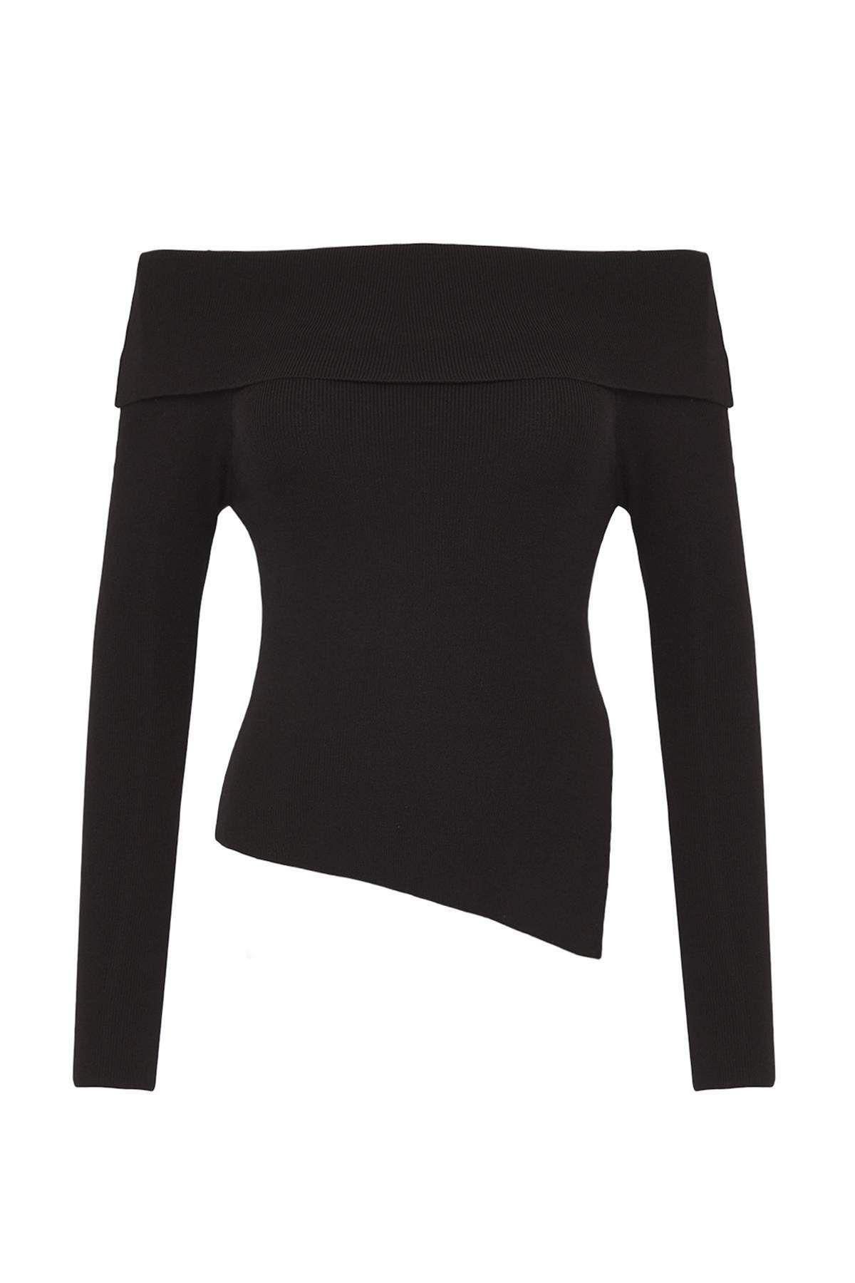 Trendyol Collection-Black Premium Yarn/Special Yarn Carmen Collar Knitwear Sweater Twoaw26Kz00064 5