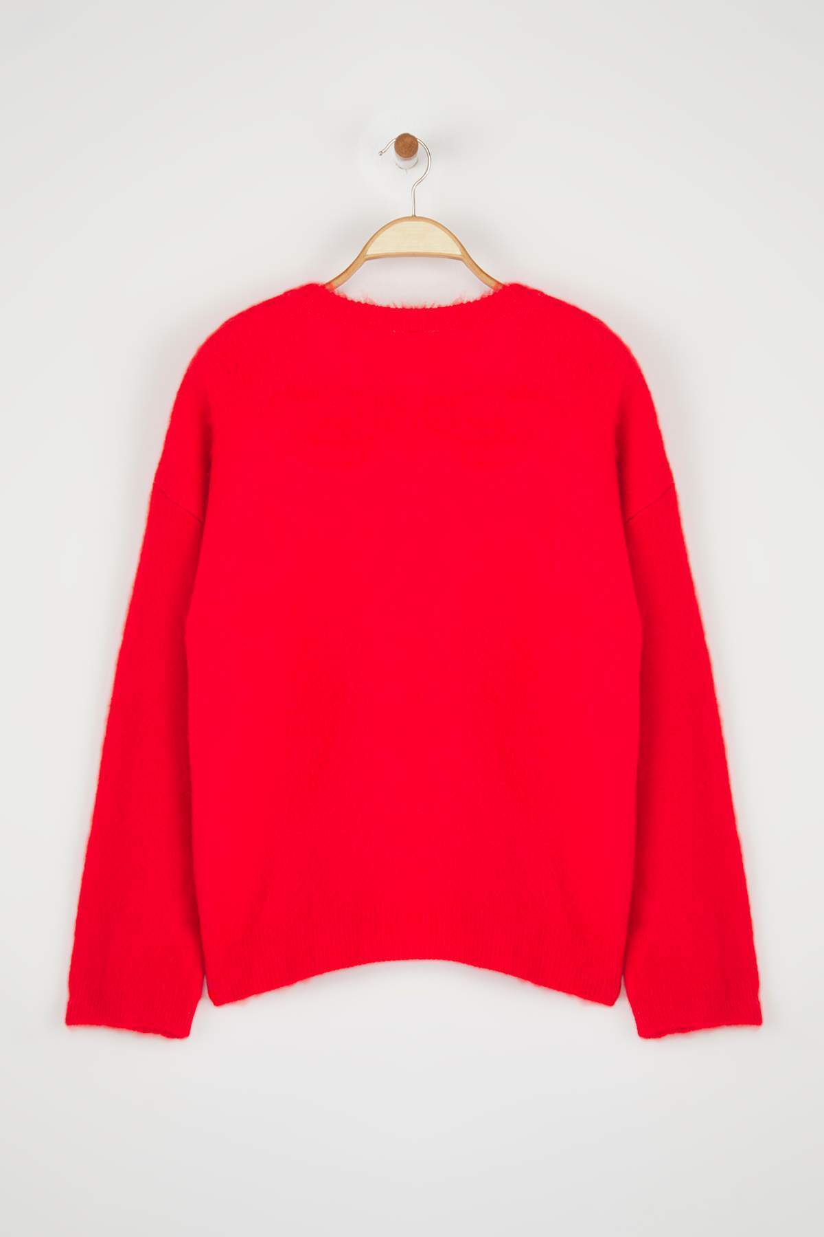 Trendyolmilla  Wardrobe Essentials Kırmızı Yumuşak Dokulu Geniş Kalıp Basic Triko Kazak | TWOAW26KZ00088 - Görsel 8