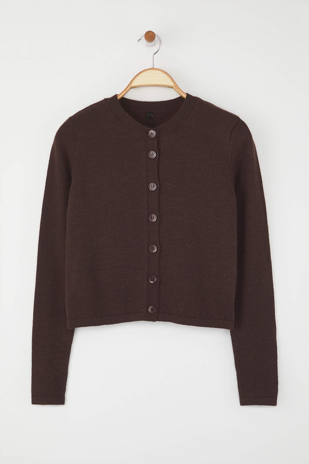 Trendyolmilla  Kahverengi Yünlü Ceket Görünümlü Triko Hırka TWOAW25HI00049 - Görsel 6