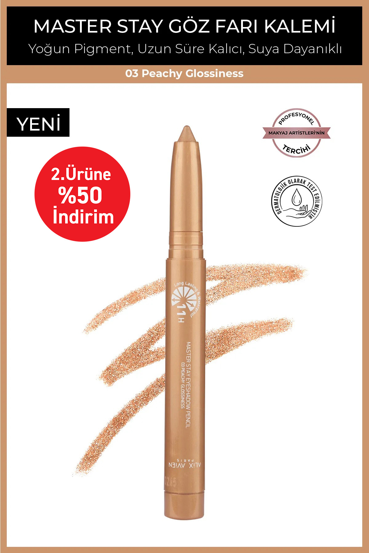 Alix Avien Waterproof 11 Hour Lasting Pigmentation Eye Pencil - Master Stay 03 Peachy Gloss