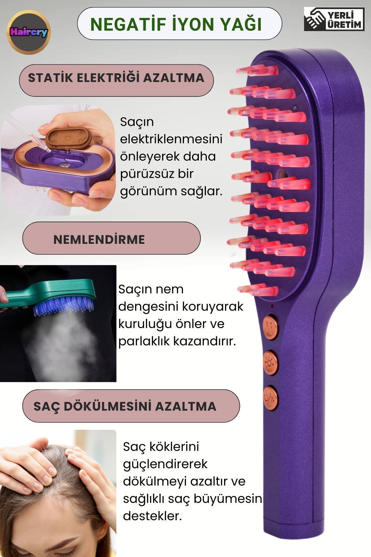 Saç Bakım Cihazı – Buhar, Masaj ve Işık Terapisi ile Kepeğe ve Dökülmeye Karşı — HairCRY Mor — تصویر 7 از 9