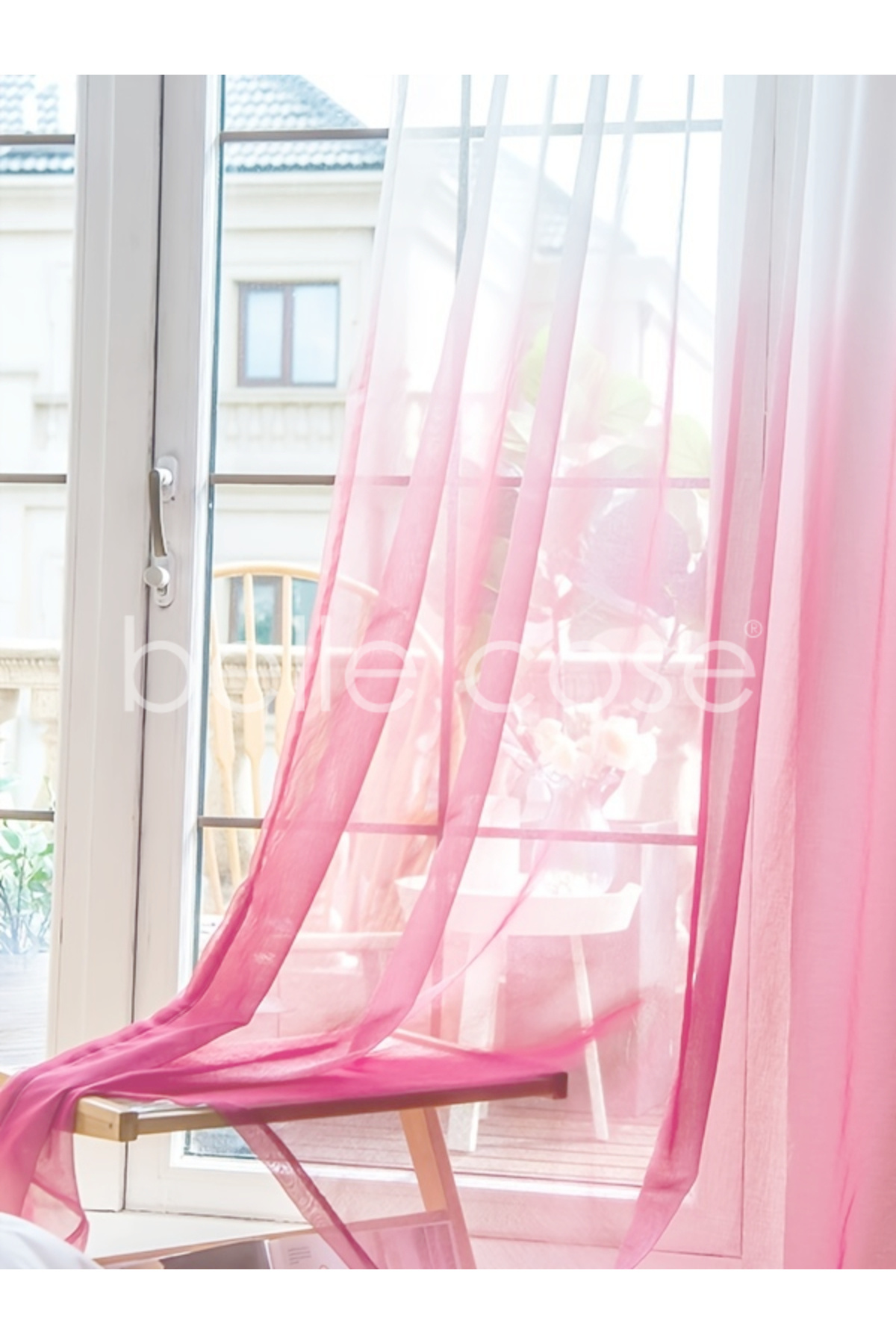 Belle Cose Degrade Pembe Tül Perde Pilesiz Düz Dikim Tek Kanat fotoğrafı 2 (önizleme)