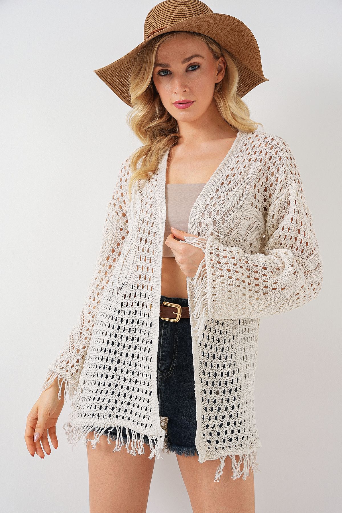 Bigdart-15857 Oversize Cardigan with Openwork/Hole - Stone 4