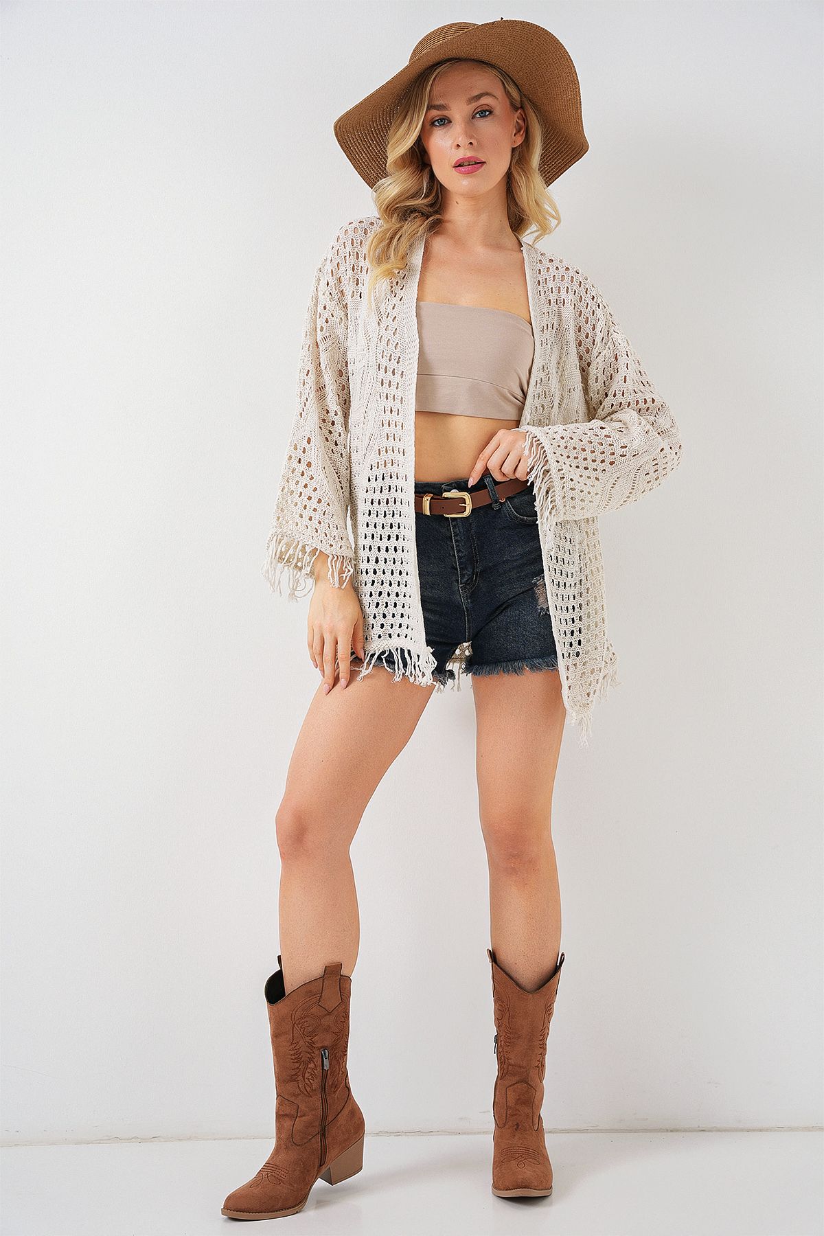 Bigdart-15857 Oversize Cardigan with Openwork/Hole - Stone 2