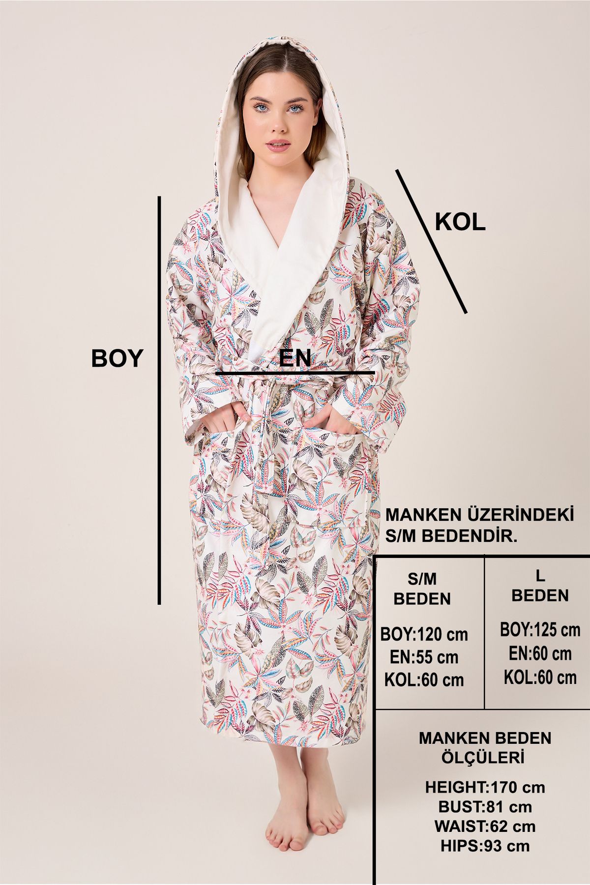 VEVİEN HOME-Fiore Patterned Digital Printed Hooded Bathrobe 5