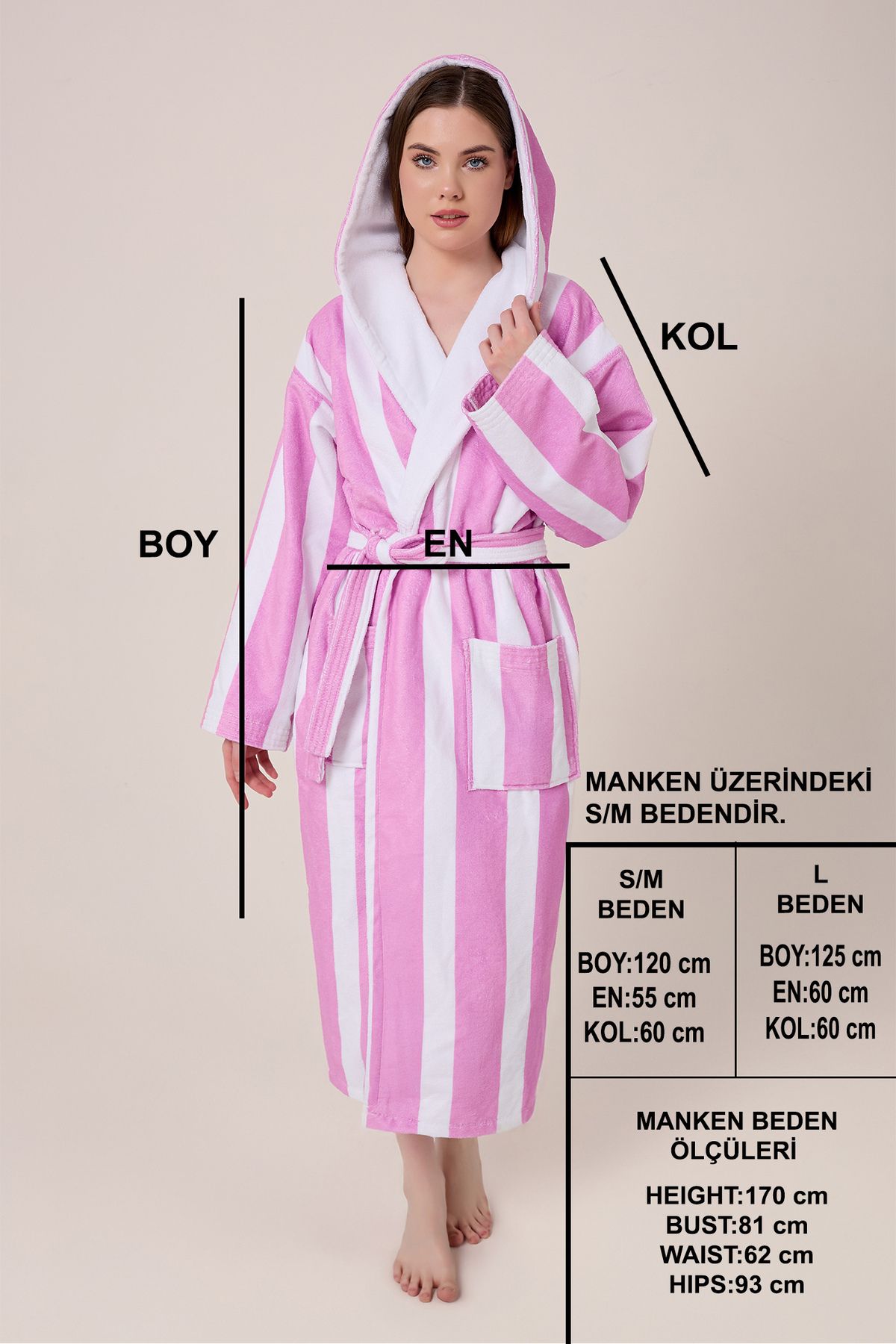 VEVİEN HOME-Striped Patterned Digital Printed Hooded Bathrobe Lila 5