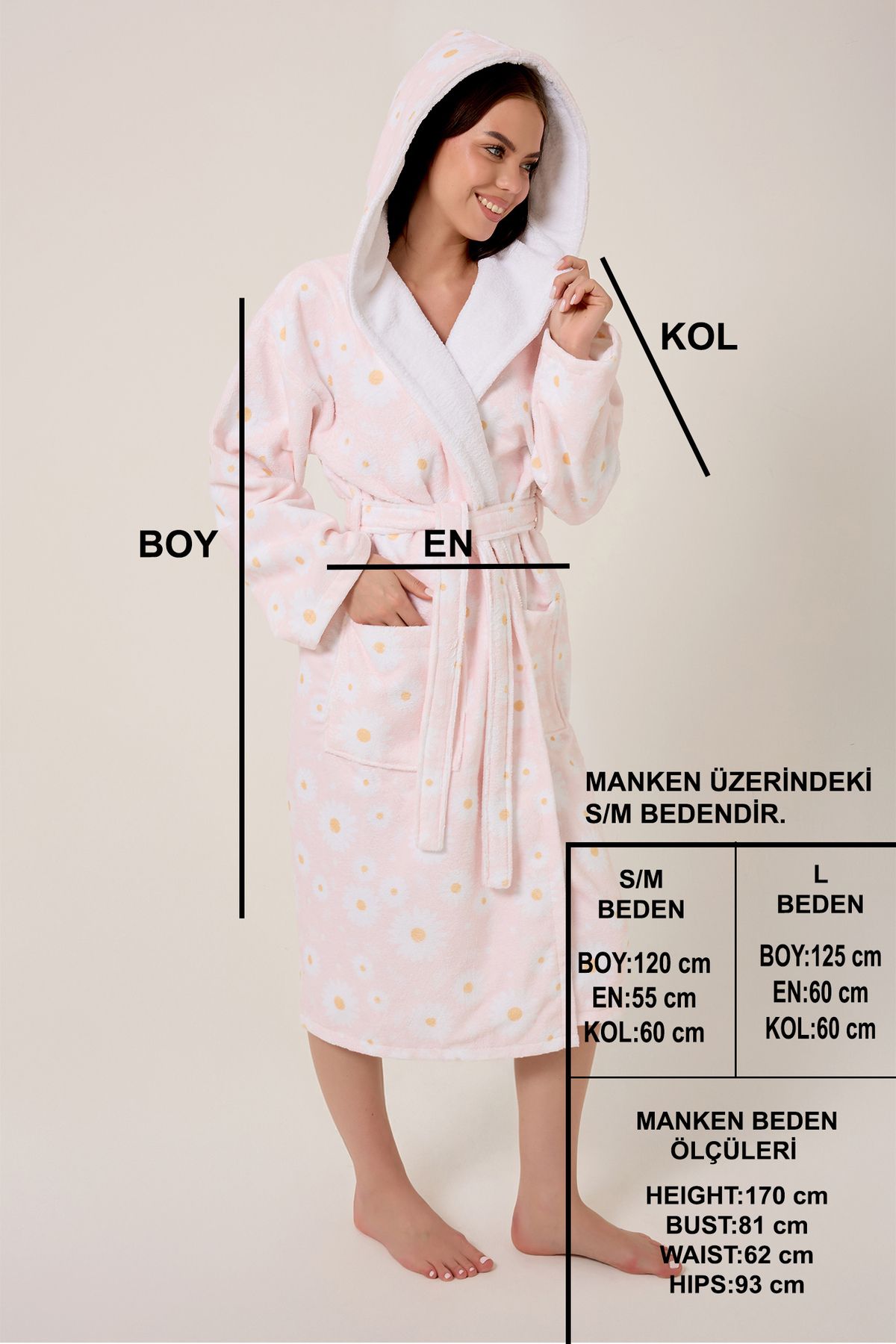 VEVİEN HOME-Daisy Patterned Digital Printed Hooded Bathrobe 5