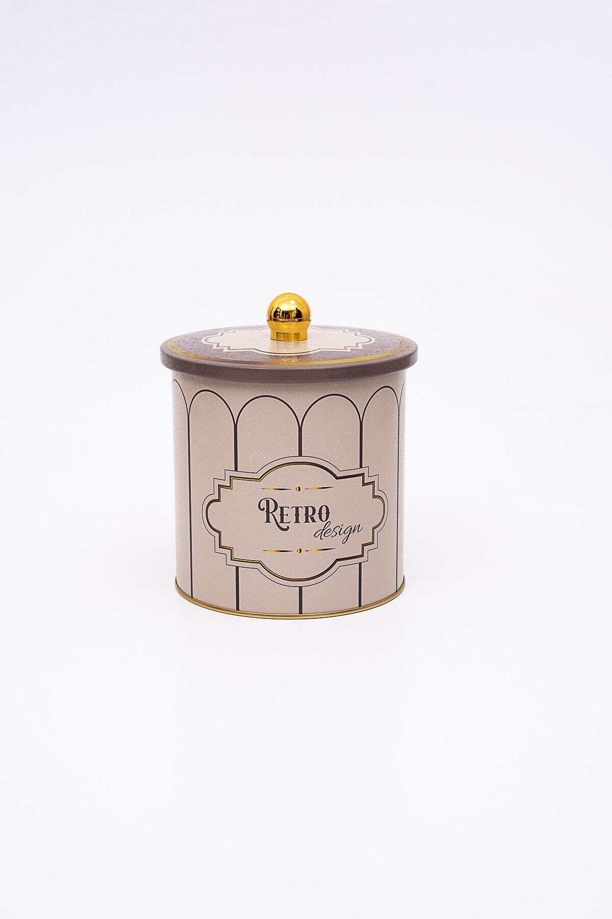 EVLE-Retro Patterned Round Metal Storage Container, Food Storage Container - Organizer 14 Cm X 15 Cm Er143-u6 2