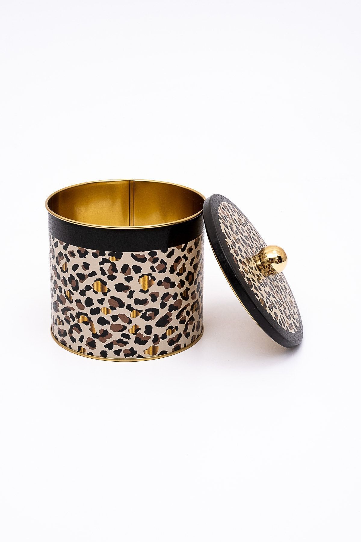 EVLE-Leo Patterned Round Metal Storage Container, Storage Storage Container 14 X 12.5 Cm, 1.7 Liter Er142-V4 5