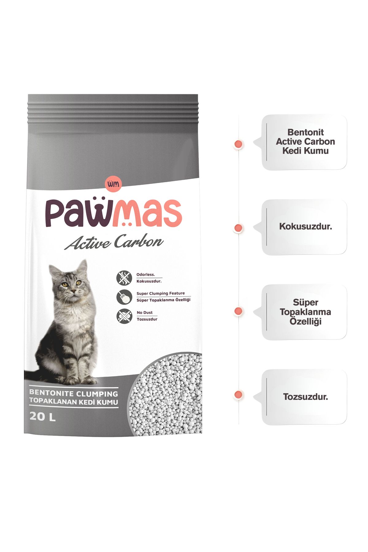 Pawmas Pavmas Aktif Karbonlu Bentonit Kedi Kumu 20lt