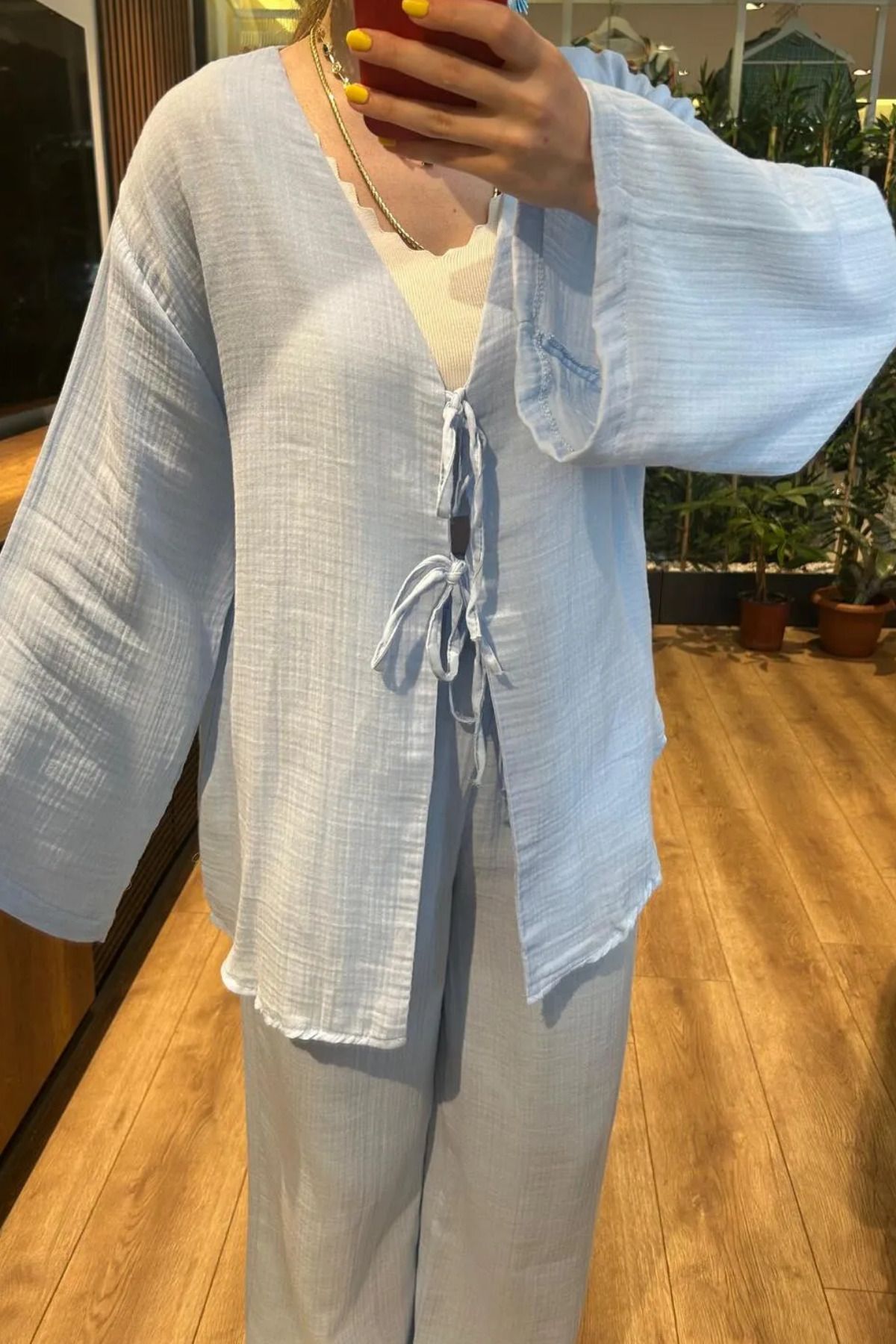 Mogi Butik Kadın Çift Bağlamalı Müslin Kumaş Kimono 3085