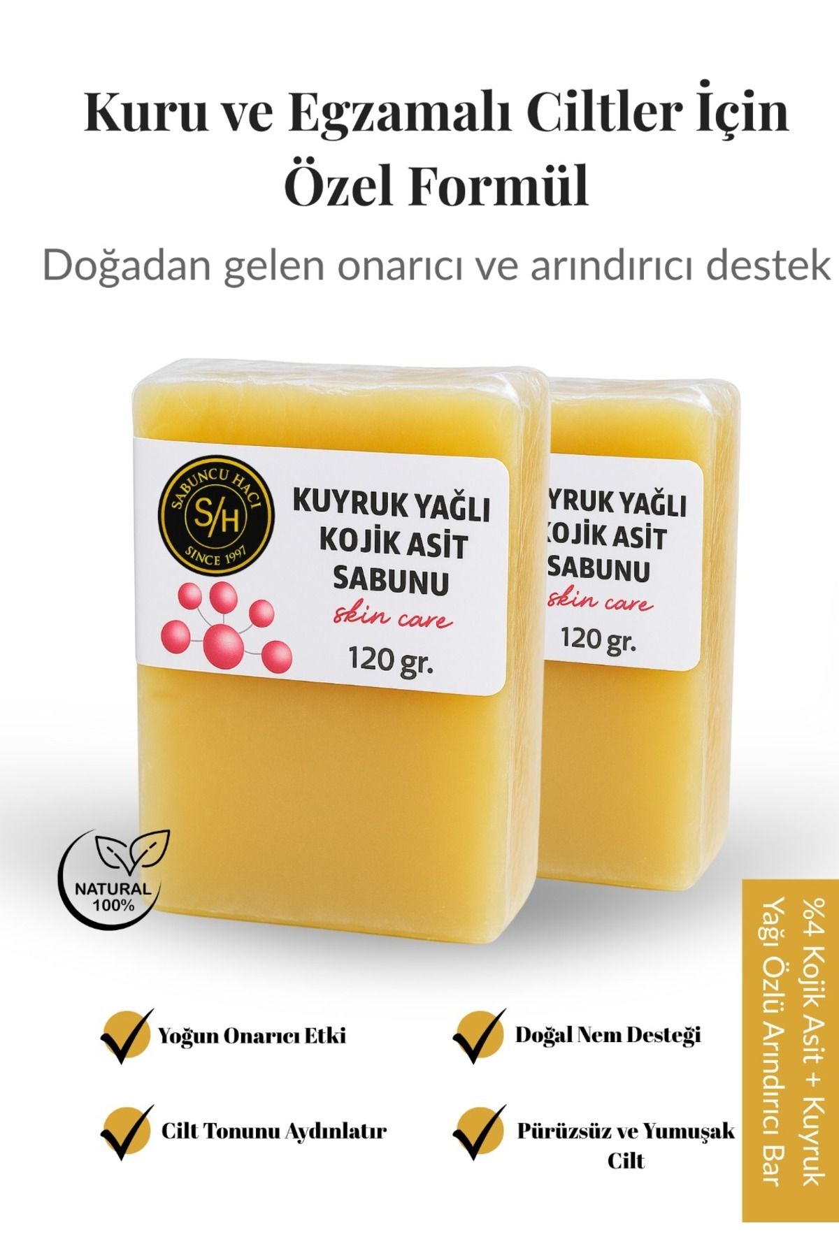 Sabuncu Hacı Kuyurk yağlı cilt ve saç sabunu & Koijk Asitli sabun 120 gr ( 1 adet )