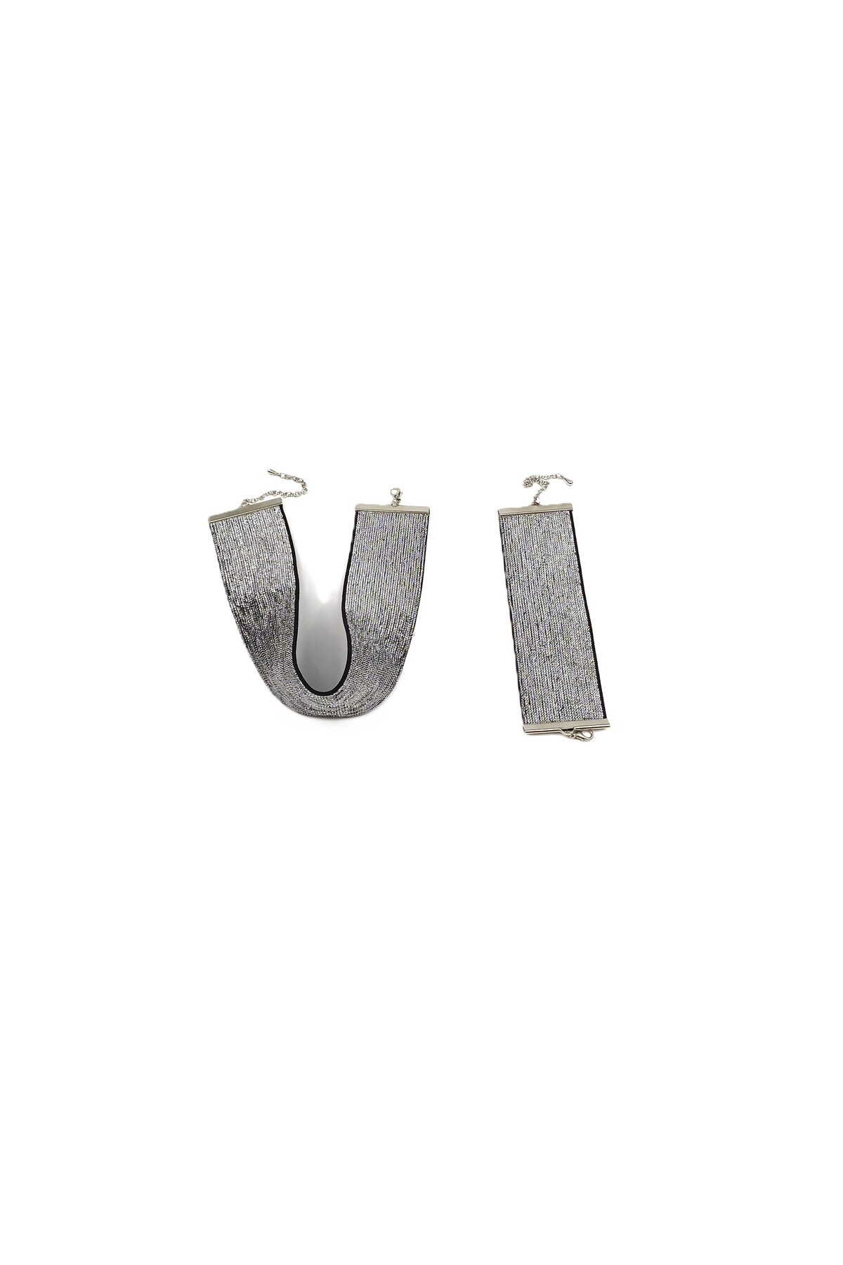 SYAZE-Silver Glitter Choker and Bracelet Set – 4 cm Width – Elastic Structure 5
