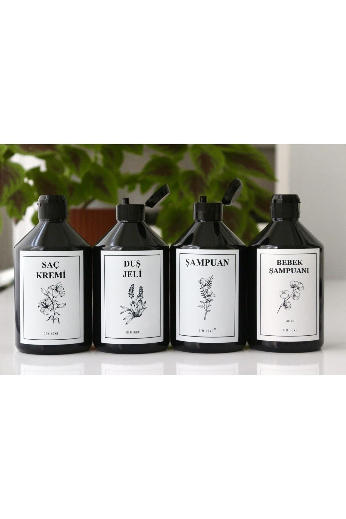 Dem Home 4 Lü Siyah Plastik Banyo Şişe Seti Şampuan-duş Jeli-saç Kremi-bebek Şampuanı 500 Ml Fliptop Kapak fotoğrafı 2 (önizleme)