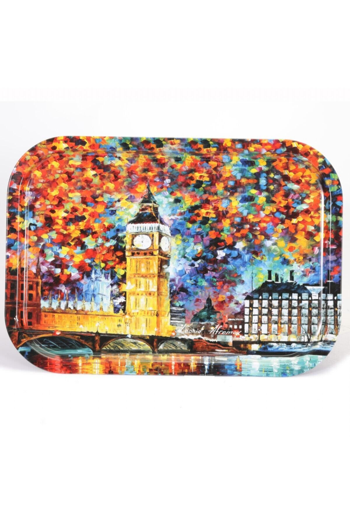 EVLE-Ef164-01 Afremov Big Ban Patterned Rectangular Tray 29x40 Cm 2