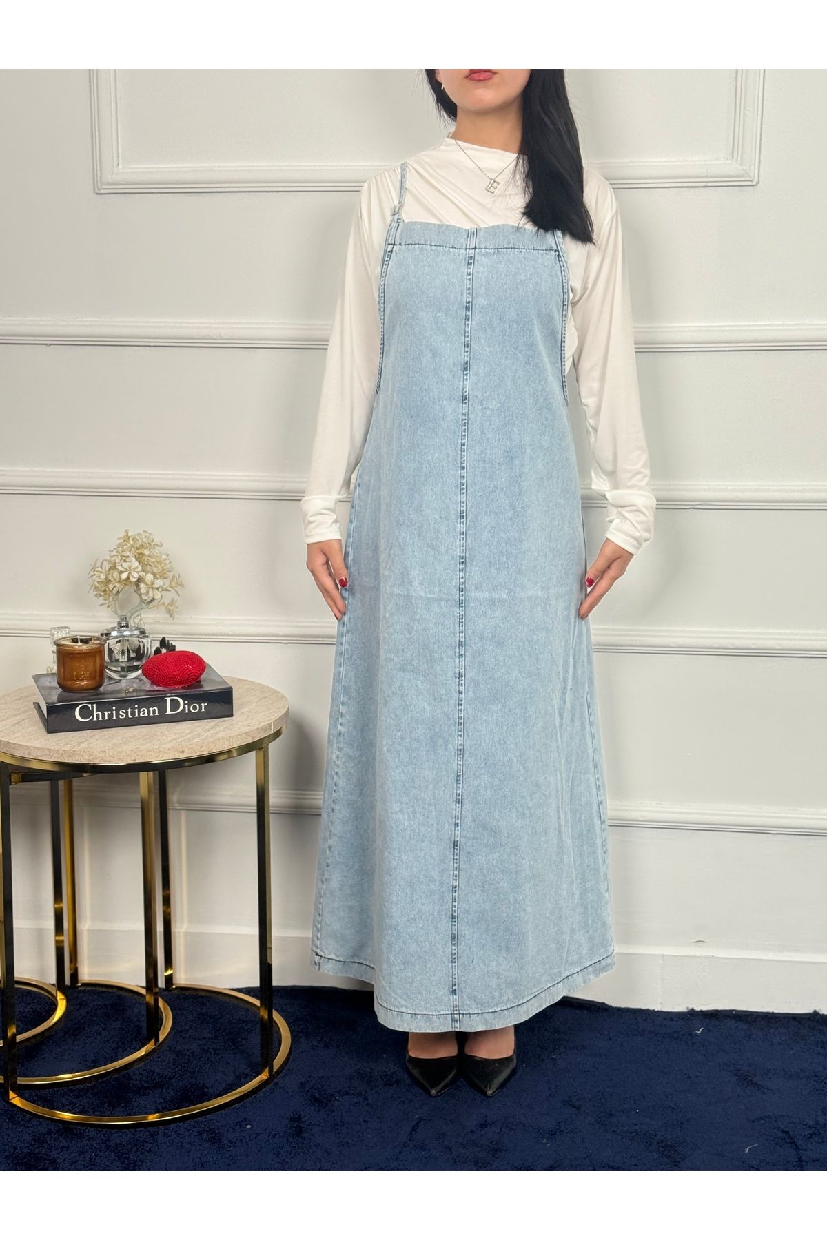 RACE FASHİON-Rochie din denim cu bretele din frânghie RC6029 6
