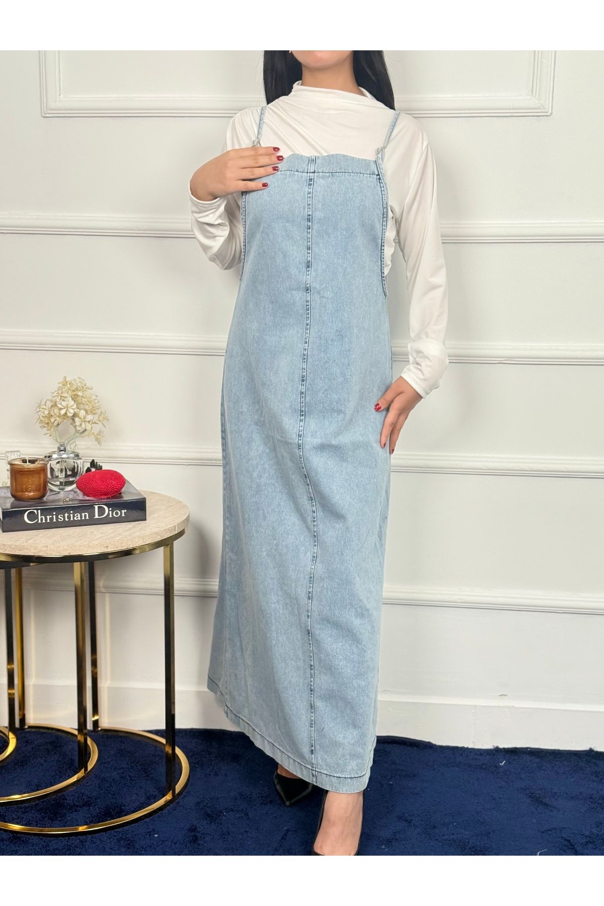 RACE FASHİON-Rochie din denim cu bretele din frânghie RC6029 3