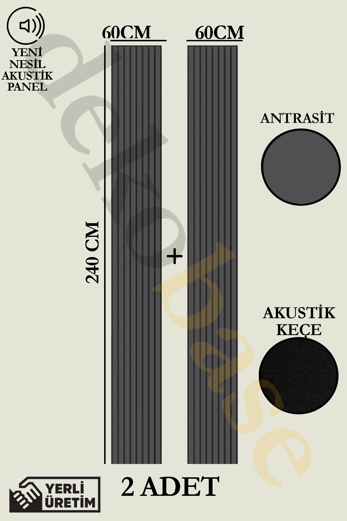 dekobase Antrasit (2 ADET) 60x240cm Yeni Nesil Akustik Ahşap Duvar Paneli