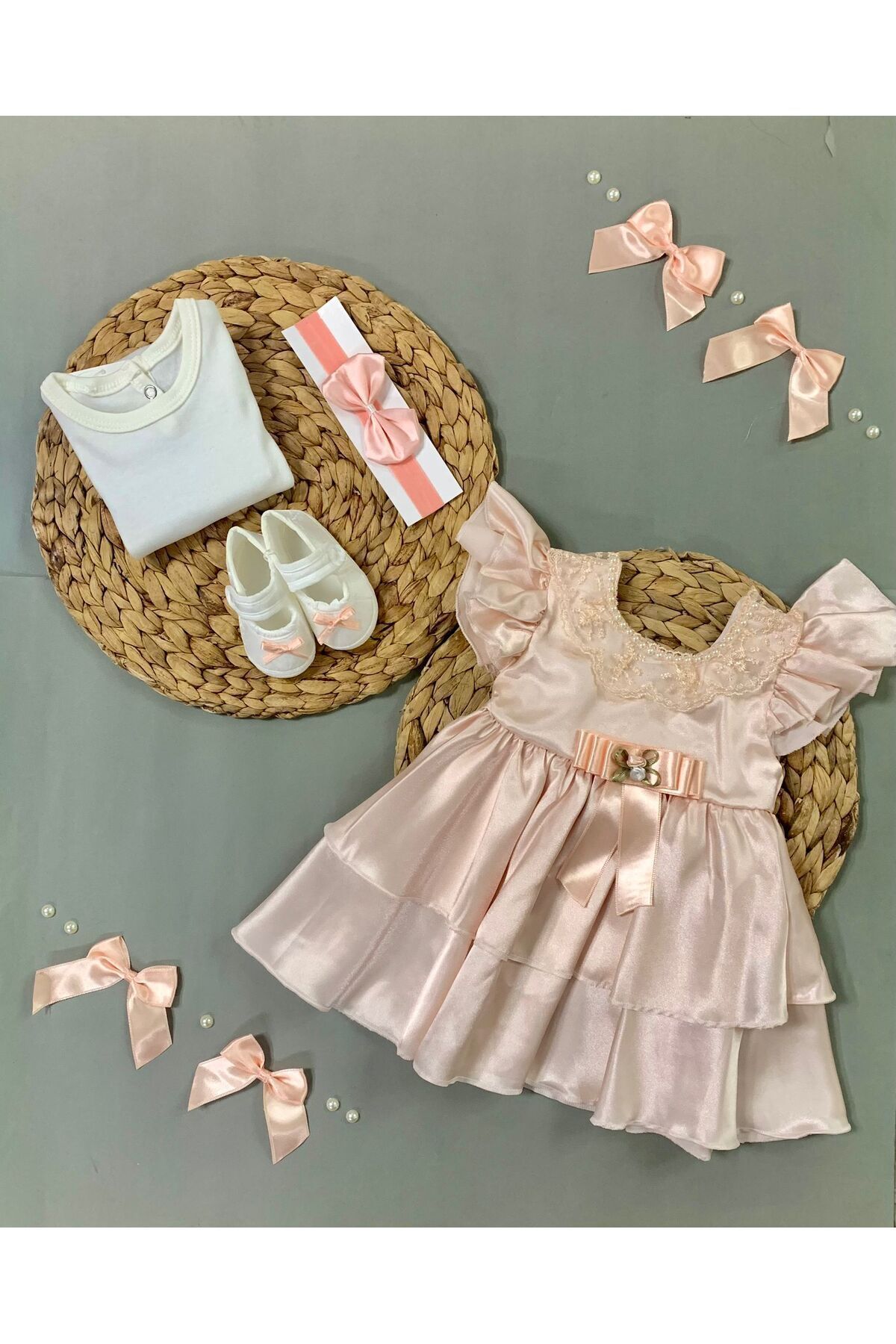 Petite Ponpon Baby Ponpon Baby Kız Bebek Yenidoğan Hediyelik Mevlüt Elbisesi Bebek Mevlütlük Elbise fotoğrafı 5 (önizleme)