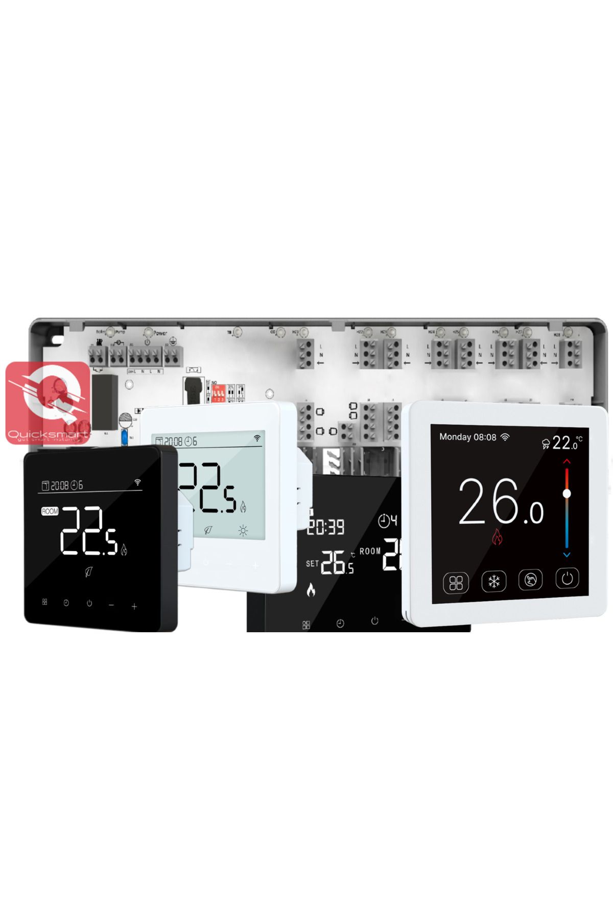 Quicksmart-Kit Automatizare Incalzire Pardoseala Q10, Controller pardoseala 8 zone, 4x Termostat cu fir Q50, In 4