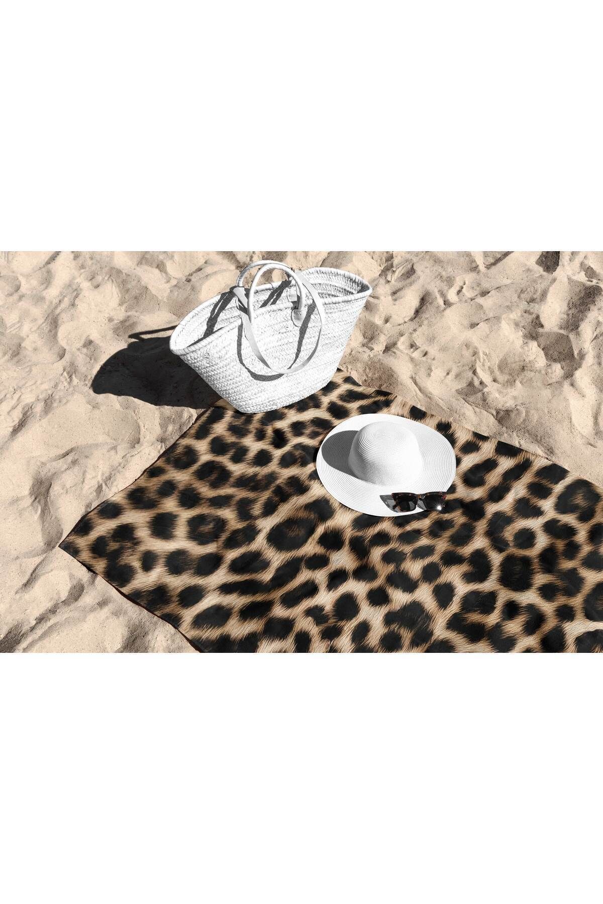 ASDİVA-Leopard Pattern Digital Printed Beach Towel 75X150 3