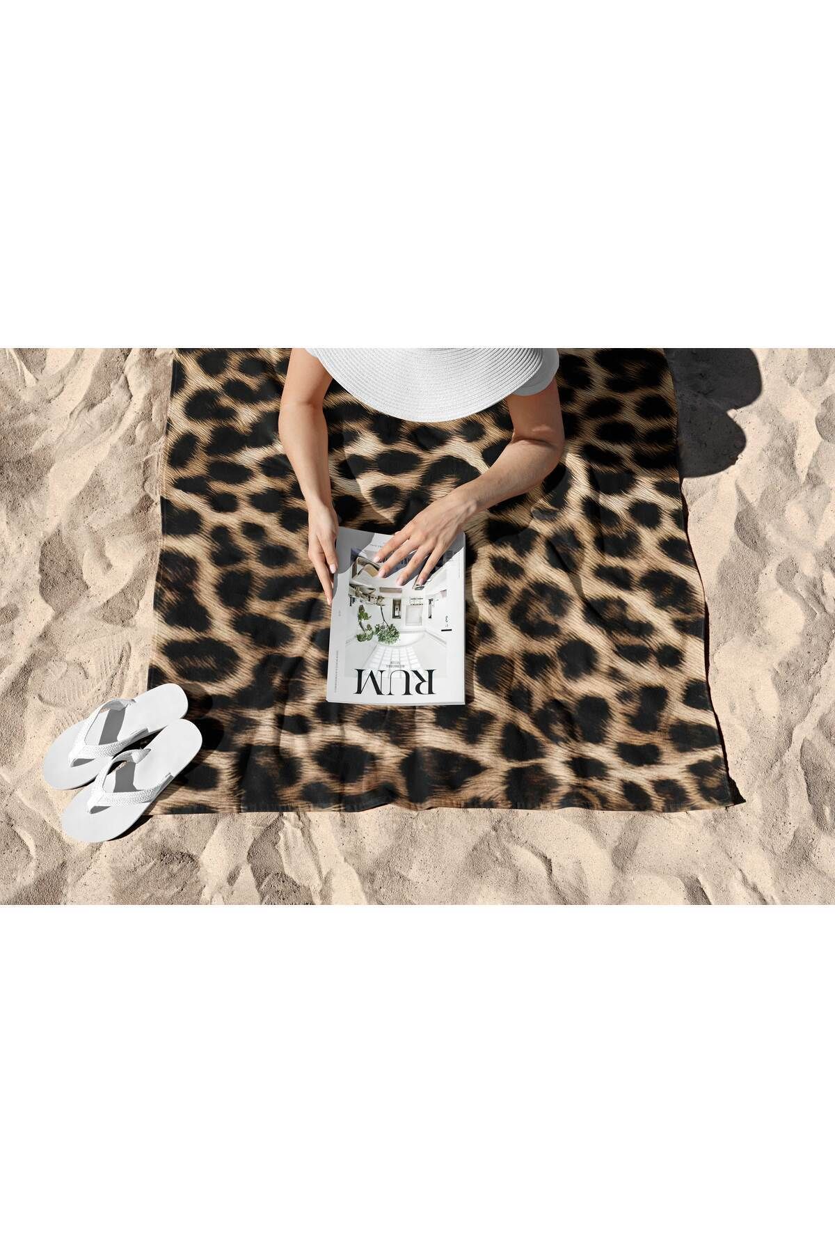 ASDİVA-Leopard Pattern Digital Printed Beach Towel 75X150 2