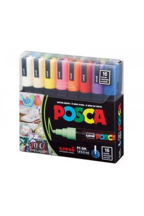 POSCA Set 16 Carioci POSCA, Varf 1,8 - 2,5 mm, Marker PC-5M, UNI