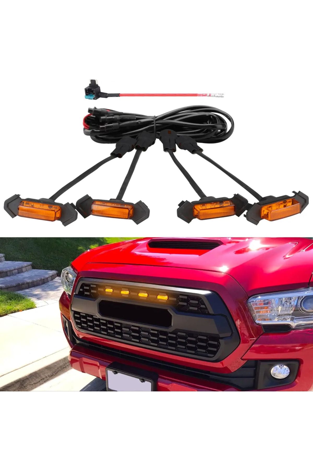 Choice-Smoked Shell Yellow Universal 4pcs Car Front Led Grille Strobe Light Warning Daytime Running Lamp gr 1