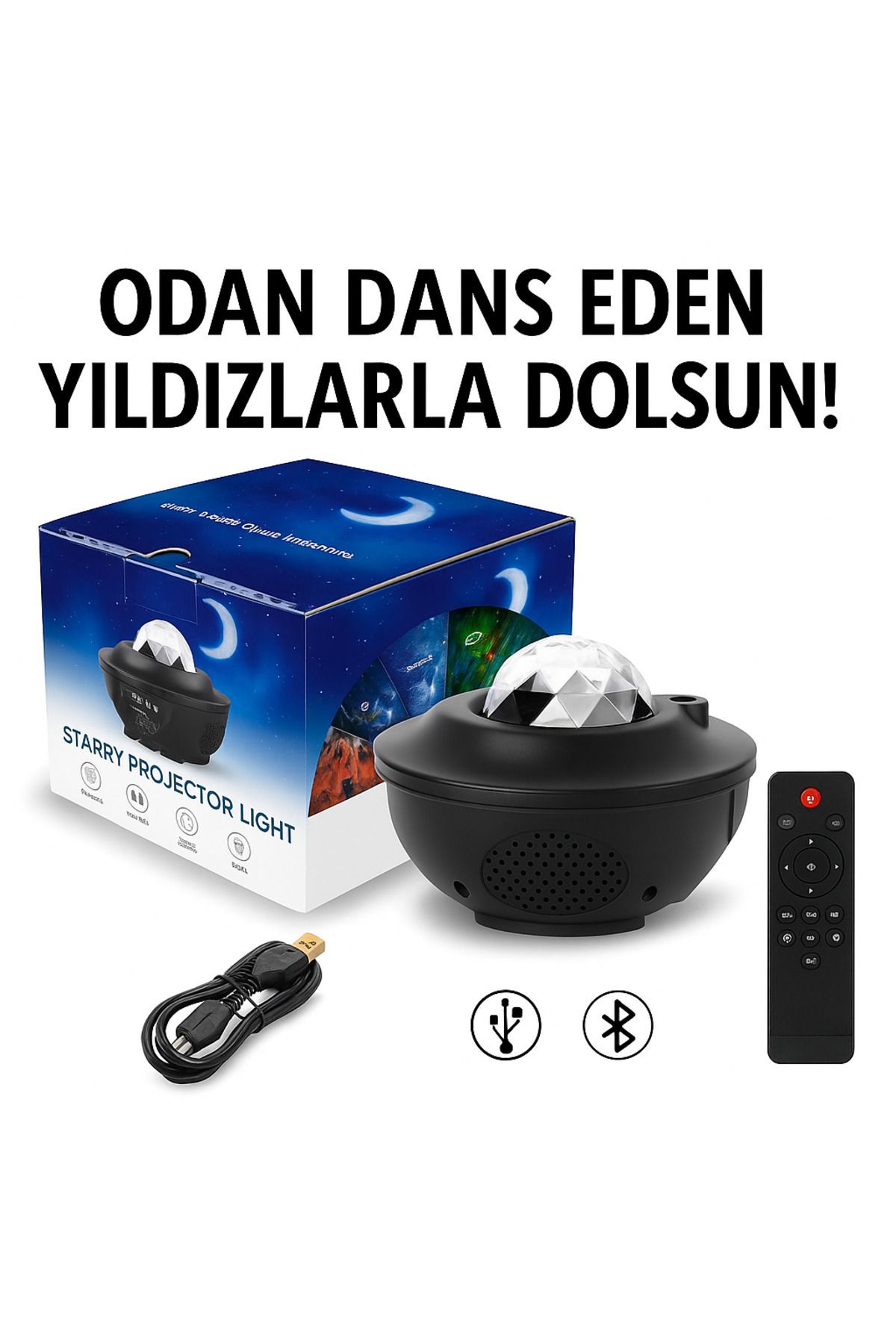 qasul Bluetooth Hoparlörlü Star Projeksiyon Gece Lambası (Kumandalı)