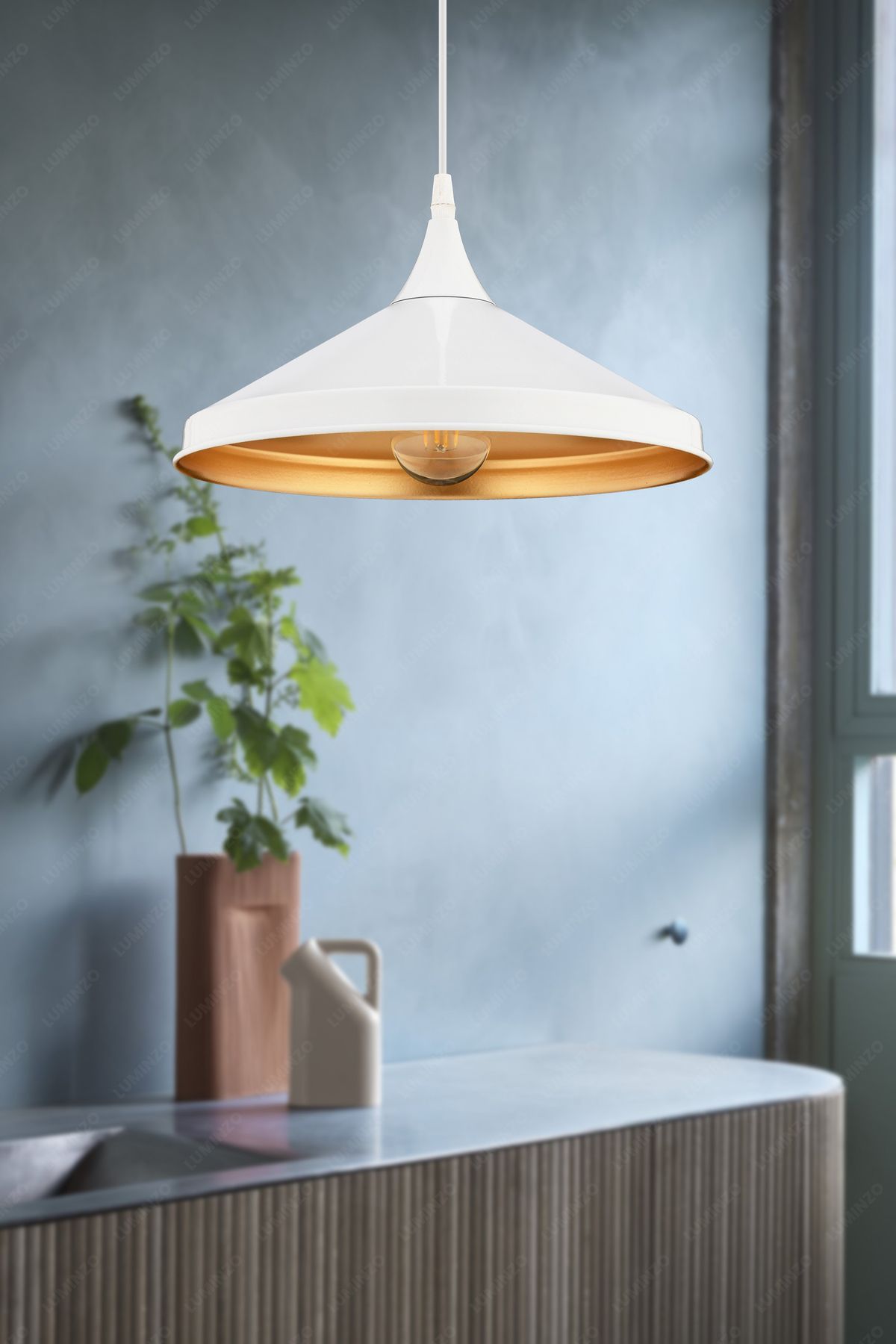 LUMINZO Alva 30 cm Beyaz Modern Avize Sarkıt Salon Mutfak Kuaför Cafe Lamba Dekoratif Aydınlatma